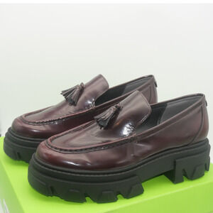 NEW Sam Edelman Women's 7 Dandrea Mega Lug Chunky Leather  Loafers Burgundy